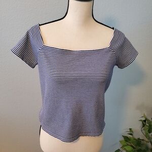 Polo Ralph Lauren blue and white striped  square neck line fitted top, size XL